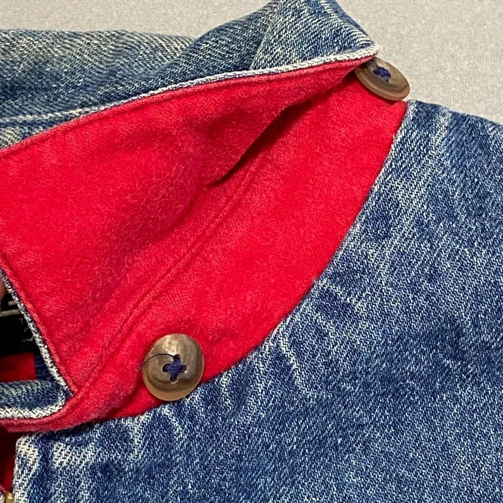Vtg Polo Ralph Lauren Denim Jacket Mens Medium Blue Harrington Bomber Red Lining